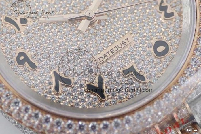 MiroTime 1229 Affordable Datejust 41 SS RG Full Diamonds TWF 1:1 Best Edition Arabic Markers Dial on Jubilee Bracelet A 2385